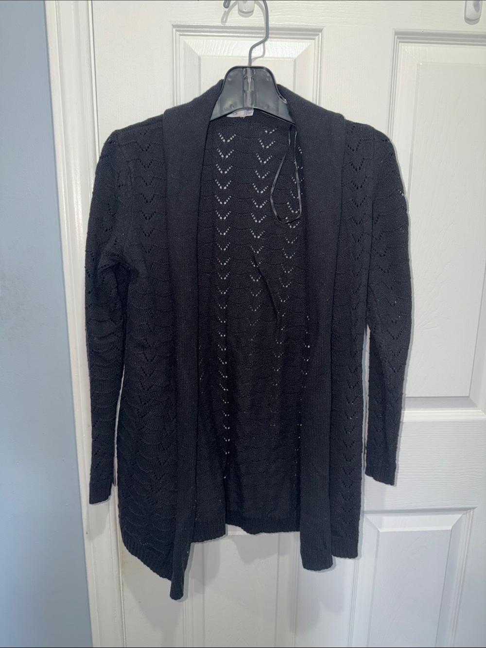 Ricki's Black Open Chevron Eyelet Cardigan